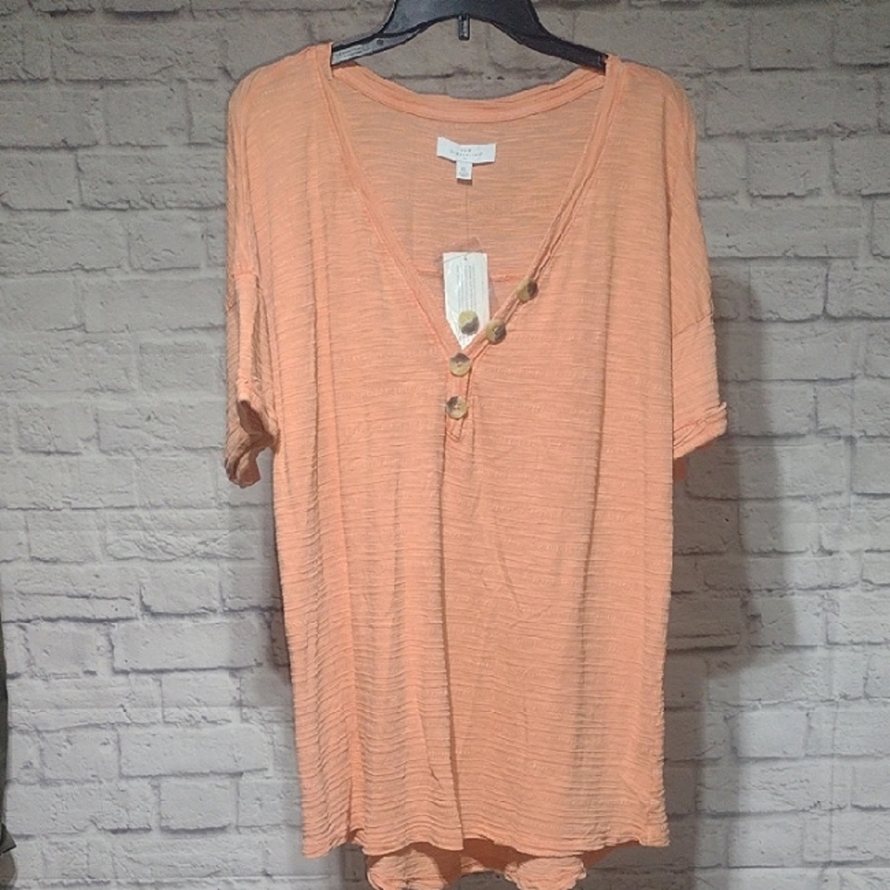 New Directions (XL) Peach faux Button-Detail Top NWT